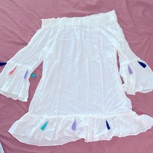 White Coverup w/ colorful tassels